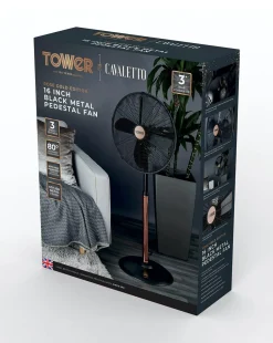 Tower 16 Inch Cavaletto Metal Black and Rose Gold Stand Fan