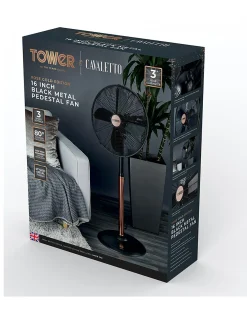 Tower 16 Inch Cavaletto Metal Black and Rose Gold Stand Fan