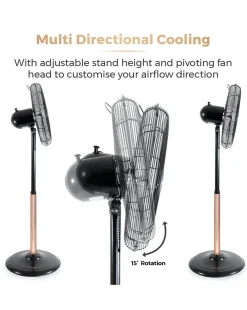 Tower 16 Inch Cavaletto Metal Black and Rose Gold Stand Fan