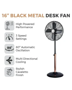 Tower 16 Inch Cavaletto Metal Black and Rose Gold Stand Fan