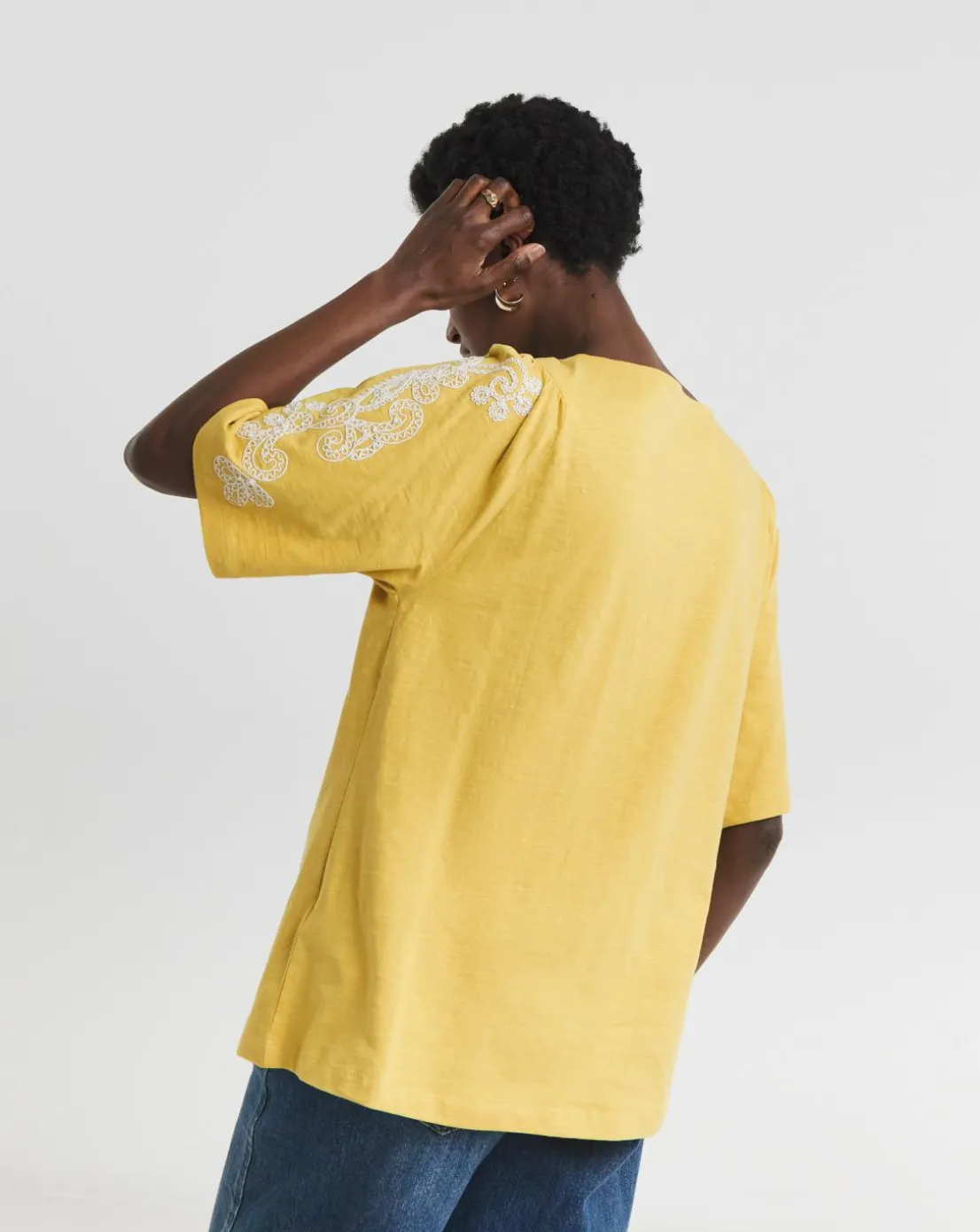 V Neck Embriodered Sleeve Top