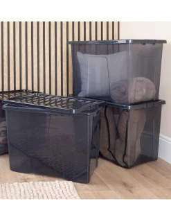 Wham Crystal Smoke Grey 80L Box and Lid 4PK