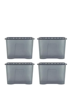 Wham Crystal Smoke Grey 80L Box and Lid 4PK