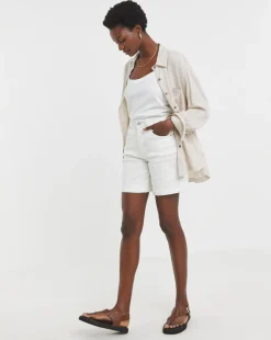 White Floral Embroidered Denim Shorts