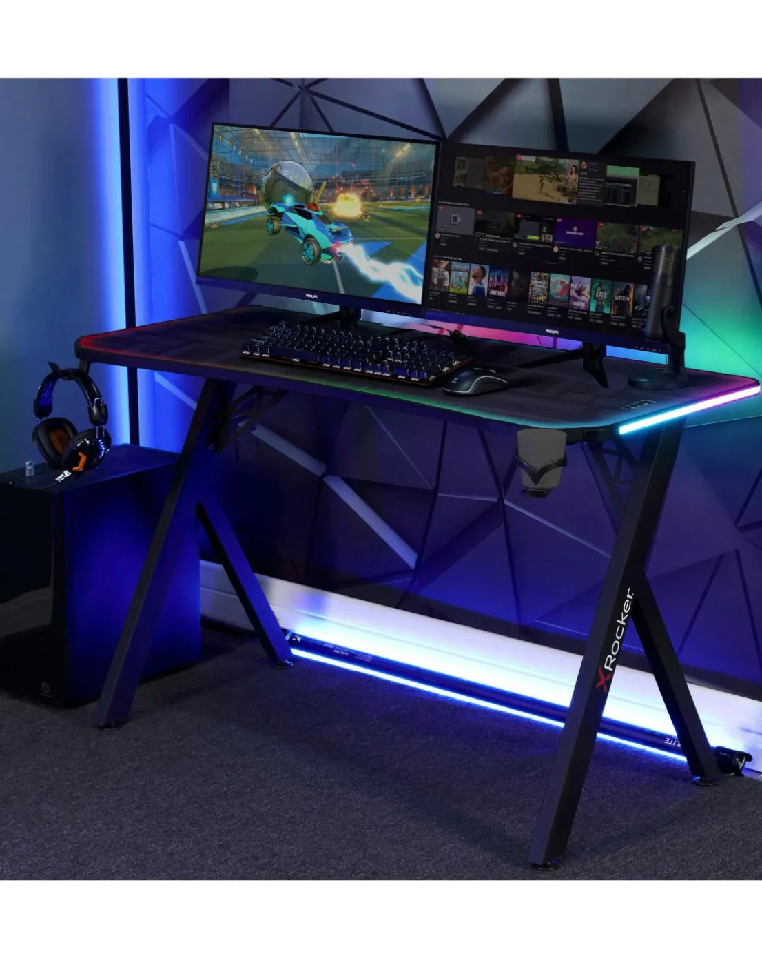 X Rocker Lumio XL Gaming Desk with 3 Sided App-Controlled LED Lighting