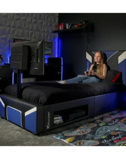 X Rocker Single Cerberus Twist TV Bed - Blue