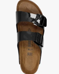 Birkenstock Arizona Birko-Flor Black Patent Two Bar Mules Narrow Width