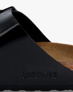 Birkenstock Arizona Birko-Flor Black Patent Two Bar Mules Narrow Width