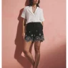 Black Linen Mix Broderie Hem Shorts