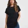 Black Longline Short Sleeve Curved Hem Top