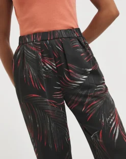 Black Palm Print Satin Wide Leg Trousers