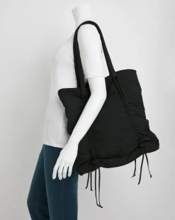 Black Ruched Detail Nylon Tote Bag