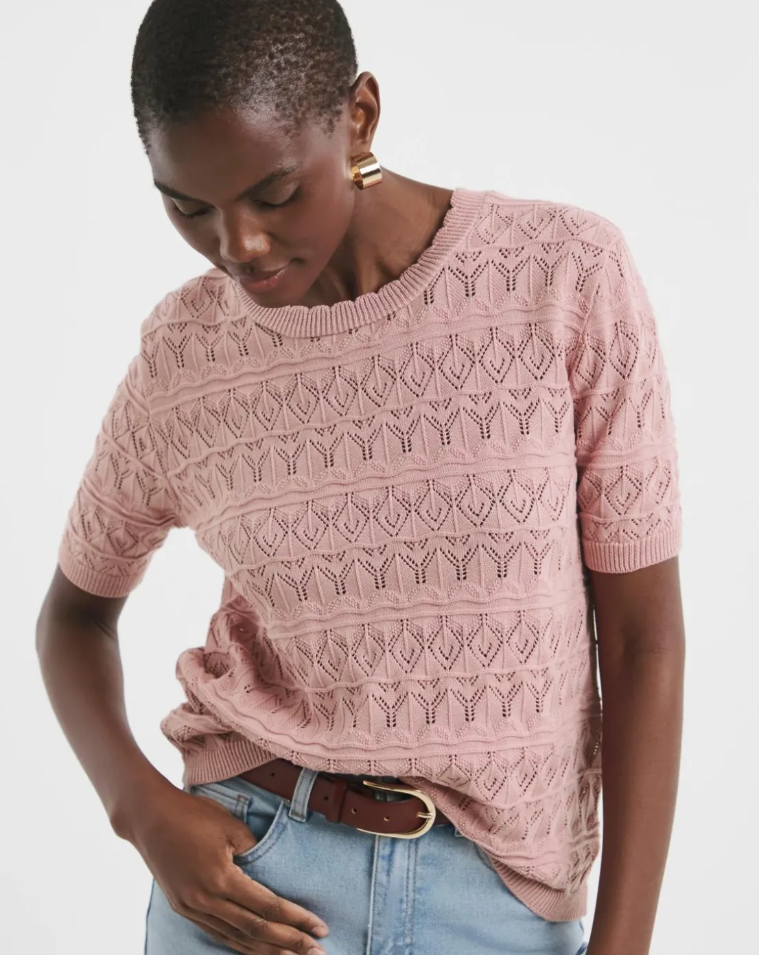 Blush Crochet Short Sleeve Jumper