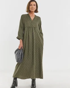 Collarless Placket Detail Smock Dress