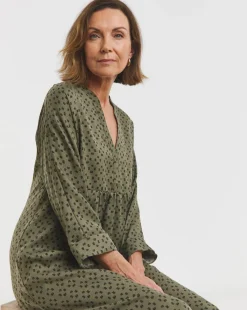 Collarless Placket Detail Smock Dress