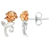 Disney Beauty & The Beast Two Tone Sterling Silver Rose Stud Earrings