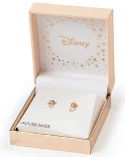 Disney Beauty & The Beast Two Tone Sterling Silver Rose Stud Earrings