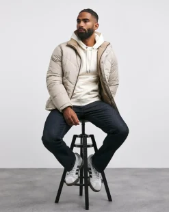 Ecru Funnel Neck Reversible Puffer Coat