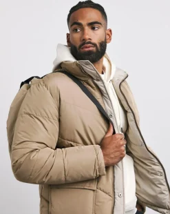 Ecru Funnel Neck Reversible Puffer Coat