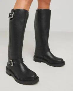 Eden Buckle Detail Knee High Boots Extra Wide EEE Fit Curvy Calf