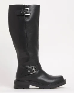Eden Buckle Detail Knee High Boots Extra Wide EEE Fit Curvy Calf