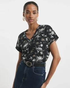 Floral Print V-Neck Short Sleeve T-Shirt