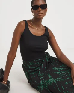 Green Printed Fixed Wrap Skirt