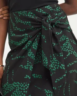Green Printed Fixed Wrap Skirt
