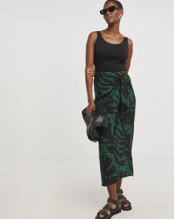 Green Printed Fixed Wrap Skirt