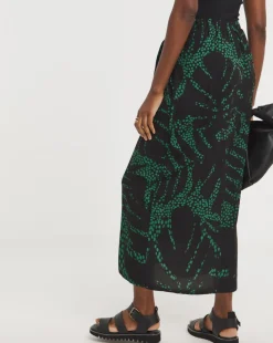 Green Printed Fixed Wrap Skirt