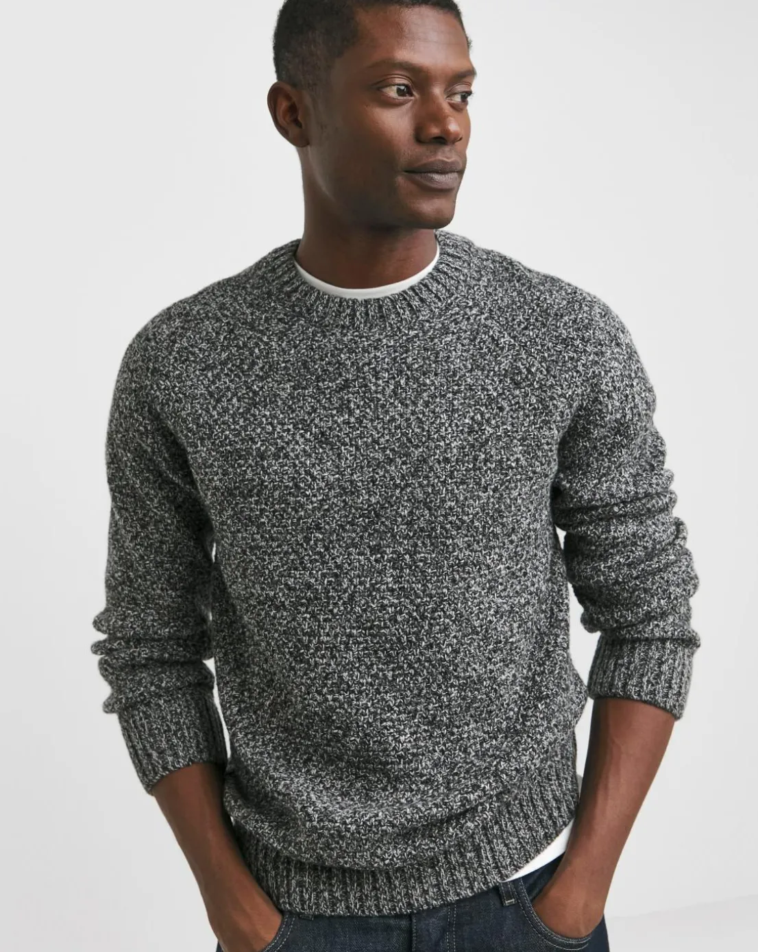 Grey Twist Wool Blend Crew Neck Jumper