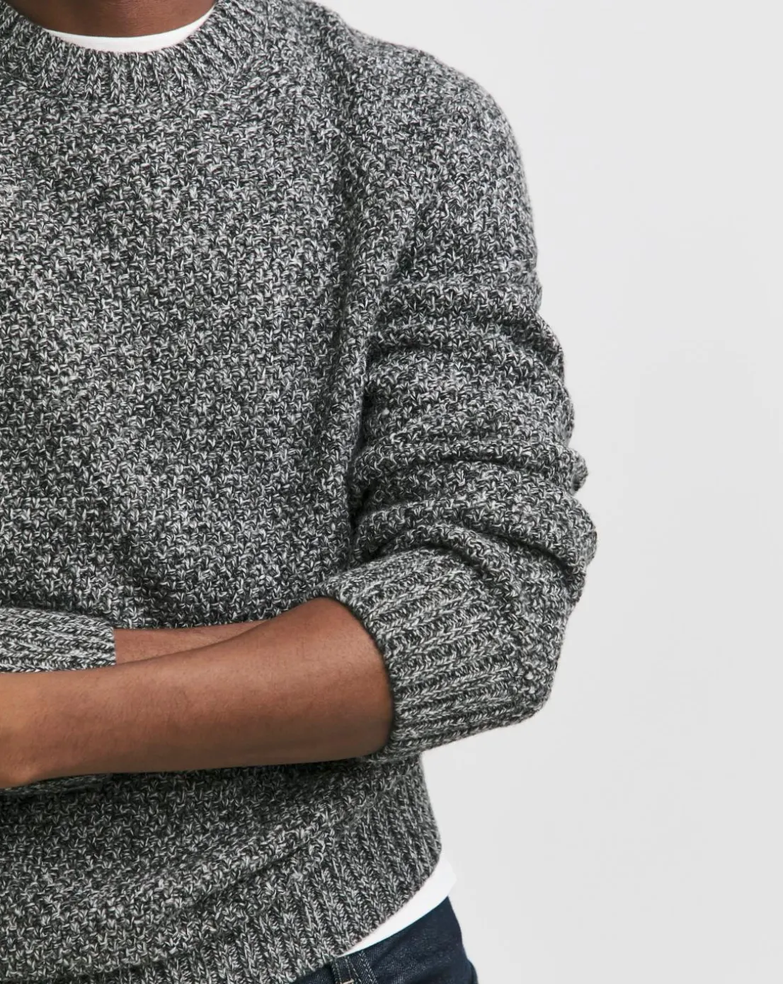 Grey Twist Wool Blend Crew Neck Jumper