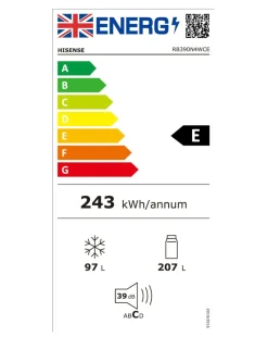 Hisense RB390N4WCE Fridge Freezer Silver- E Rated 186 CM
