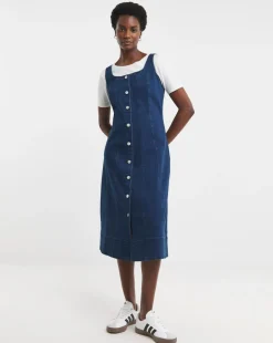 Indigo Denim Button Front Apron Dress