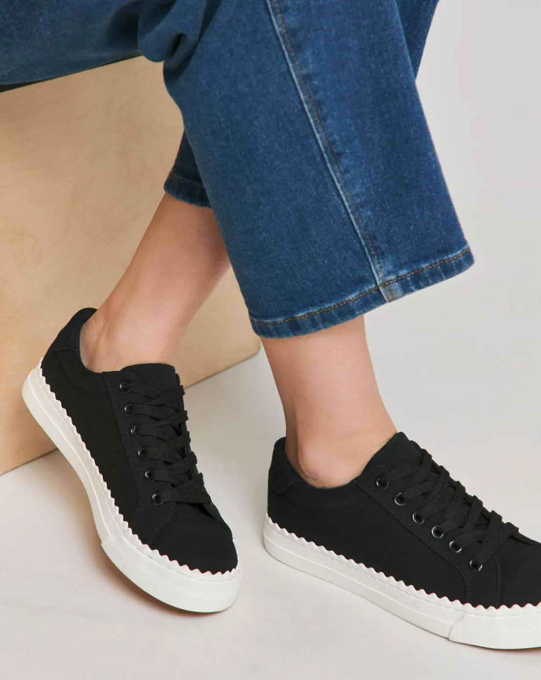 Janey Scalloped Edge Lace Up Trainer Extra Wide EEE Fit