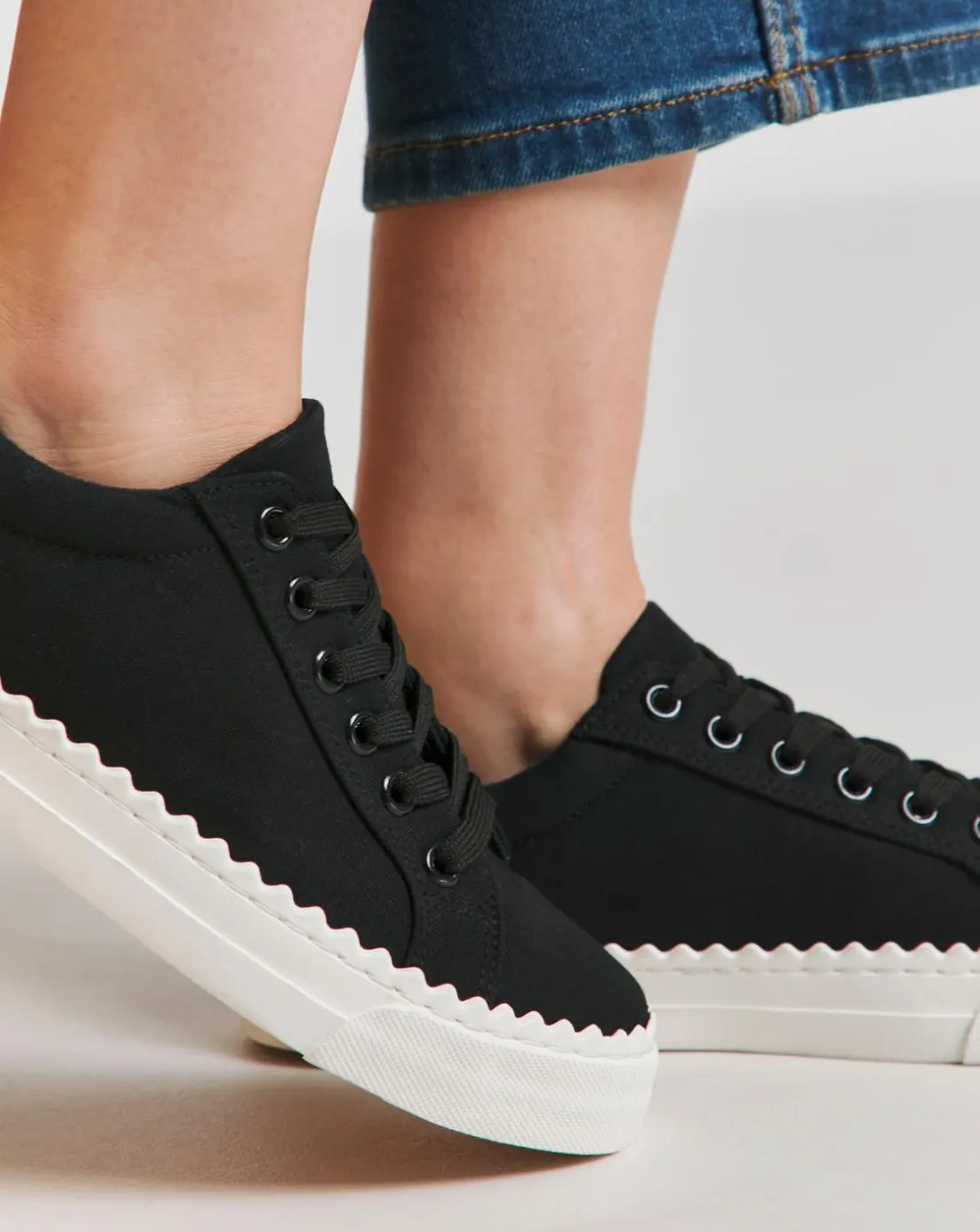 Janey Scalloped Edge Lace Up Trainer Extra Wide EEE Fit