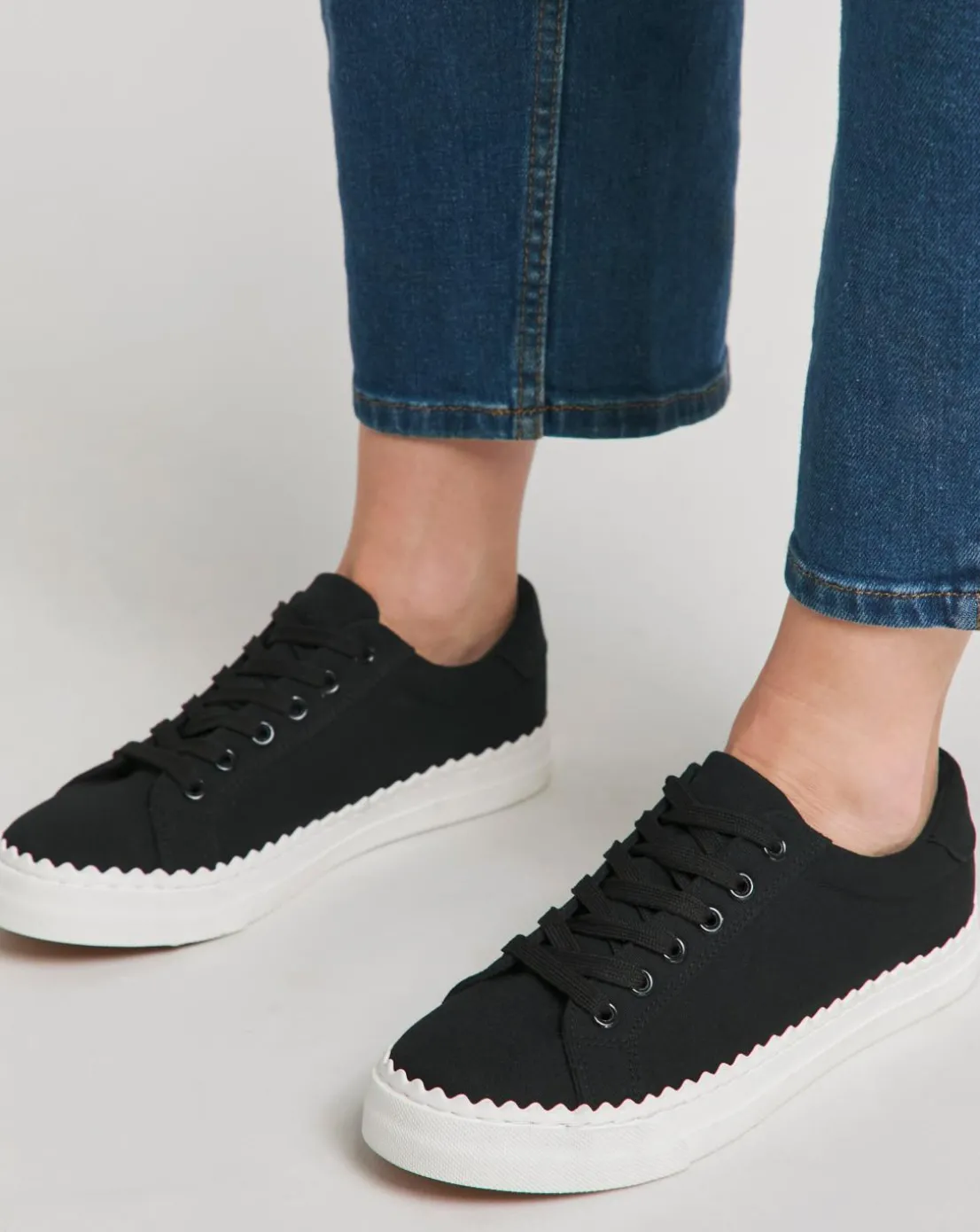 Janey Scalloped Edge Lace Up Trainer Extra Wide EEE Fit