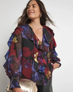 Joanna Hope Ruffle Blouse With Foil Print