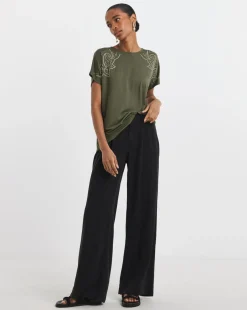 Khaki Embellished T-Shirt