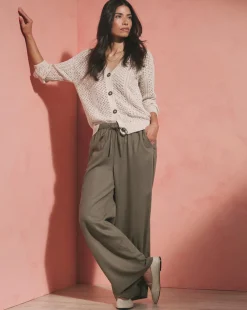 Khaki Linen Mix Wide Leg Trouser
