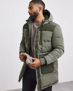 Khaki Mid Length Ripstop Padded Coat