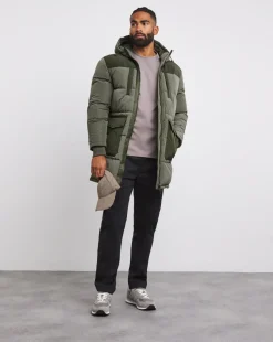 Khaki Mid Length Ripstop Padded Coat