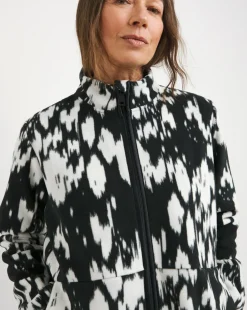 Mono Print Fleece Longline Zip Through Jacket