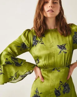 Monsoon Pelia Satin Ruffle Midi Dress