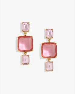 Mood Gold Pink Facet Three Drop Earrings