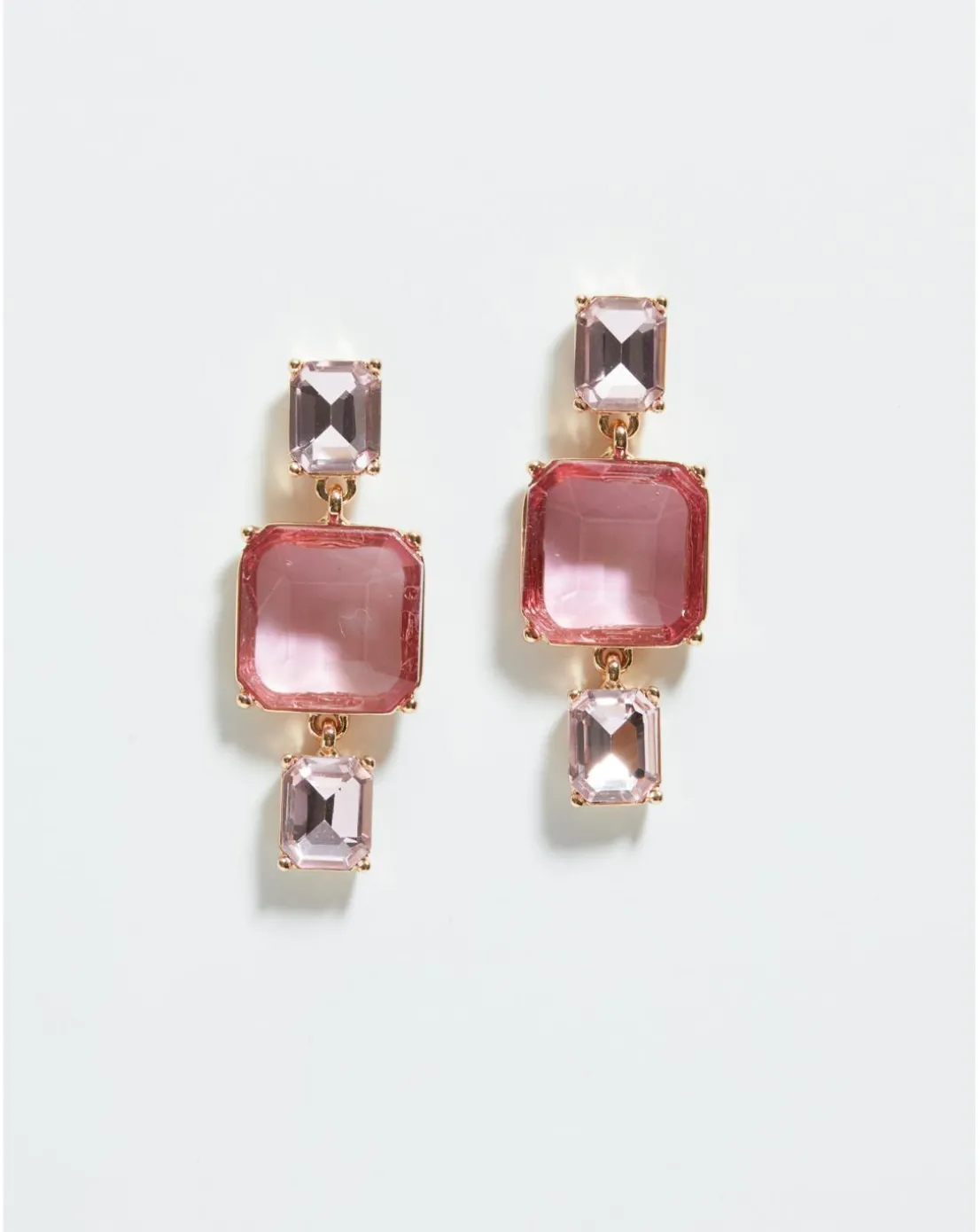 Mood Gold Pink Facet Three Drop Earrings