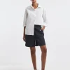 Navy Linen Mix Knee Length Shorts