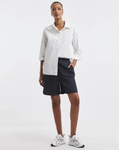 Navy Linen Mix Knee Length Shorts
