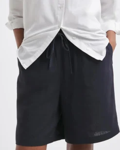 Navy Linen Mix Knee Length Shorts