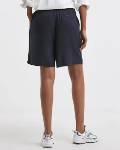 Navy Linen Mix Knee Length Shorts